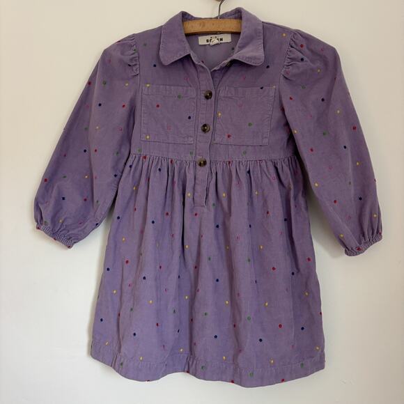 Mini Boden Puff Sleeve Shirt Dress in Aster Purple Embroidered Dotted 6-7 EUC - Picture 5 of 5